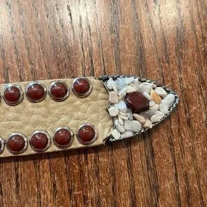 LeatherRock Vintage Tan Leather Belt W/ Burgundy Studs And Multi-colored Rock L Leatherock | Accessories | Leatherrock Vintage Tan Leather  main image 2